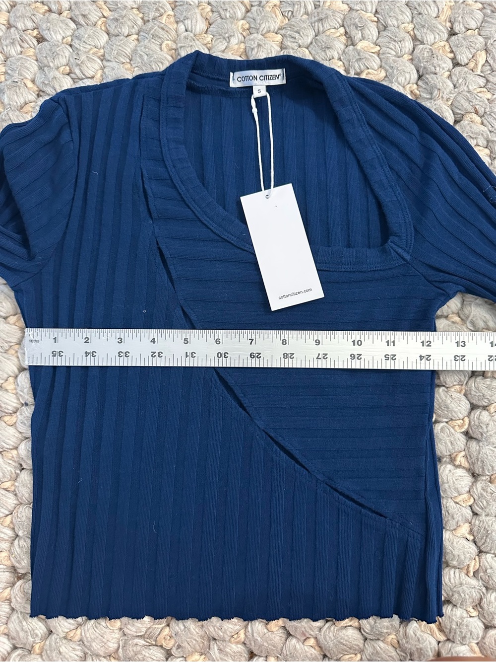 NWT Cotton Citizen Ribbed Long Sleeve Cut Out Top Size Small Blue Asymmetri - Picture 4 of 8